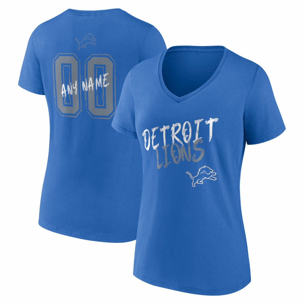 Detroit Lions  Women's Hustle Personalized Name & Number V-Neck T-Shirt