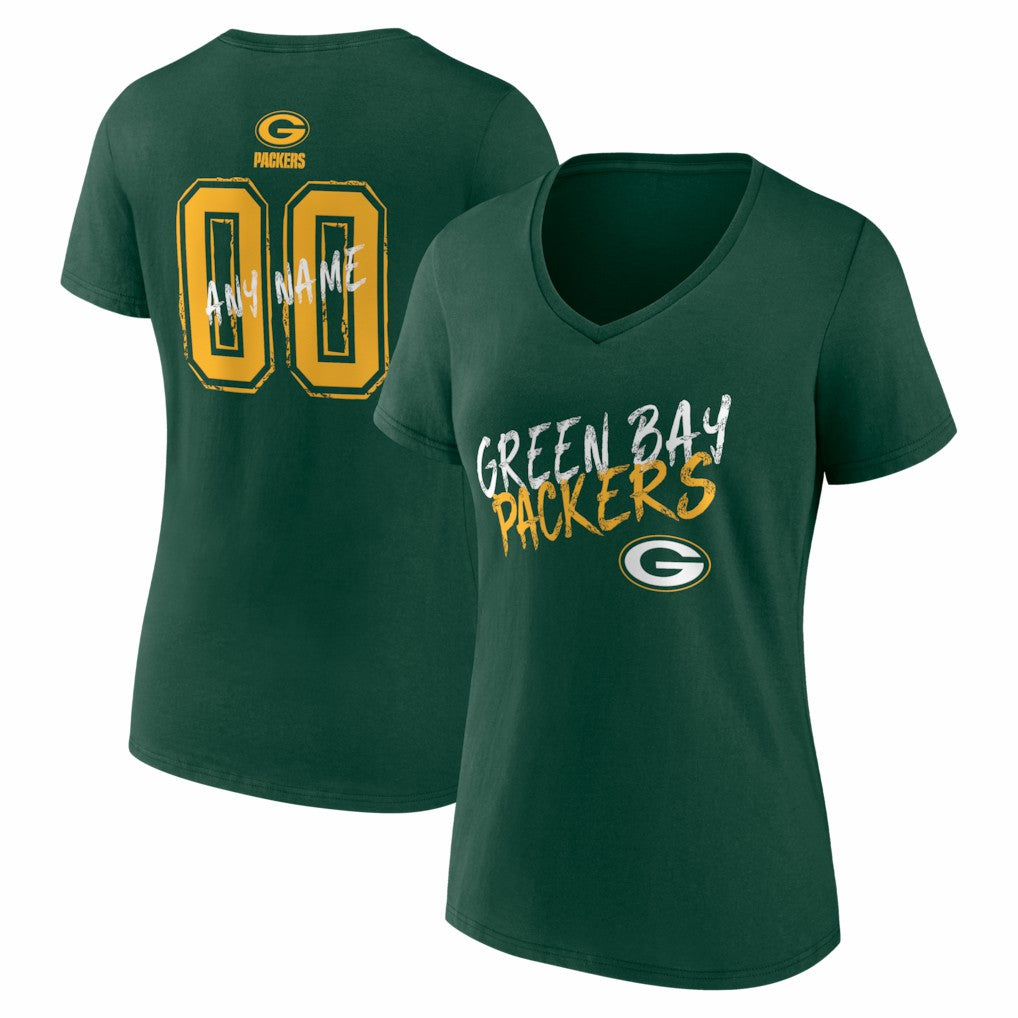 Green Bay Packers  Women's Hustle Personalized Name & Number V-Neck T-Shirt