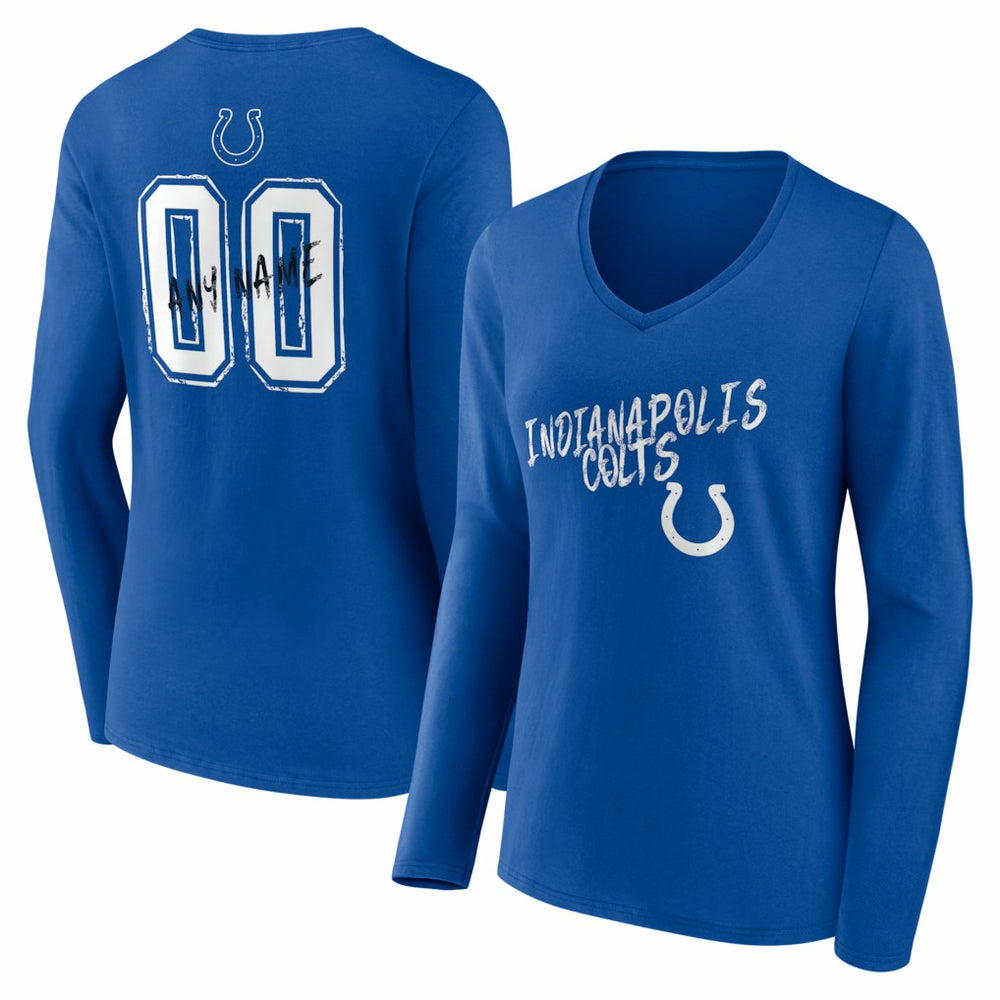 Indianapolis Colts  Women's Hustle Personalized Name & Number Long Sleeve V-Neck T-Shirt