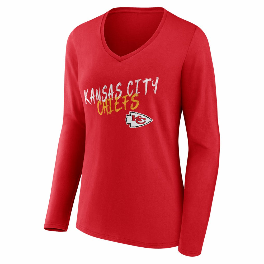 Kansas City Chiefs  Women's Hustle Personalized Name & Number Long Sleeve V-Neck T-Shirt