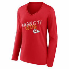 Kansas City Chiefs  Women's Hustle Personalized Name & Number Long Sleeve V-Neck T-Shirt