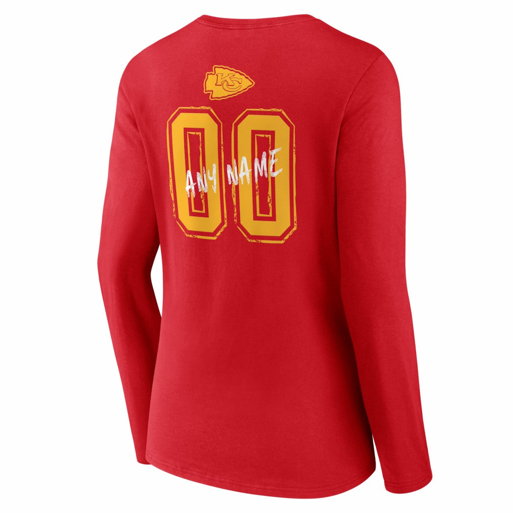 Kansas City Chiefs  Women's Hustle Personalized Name & Number Long Sleeve V-Neck T-Shirt