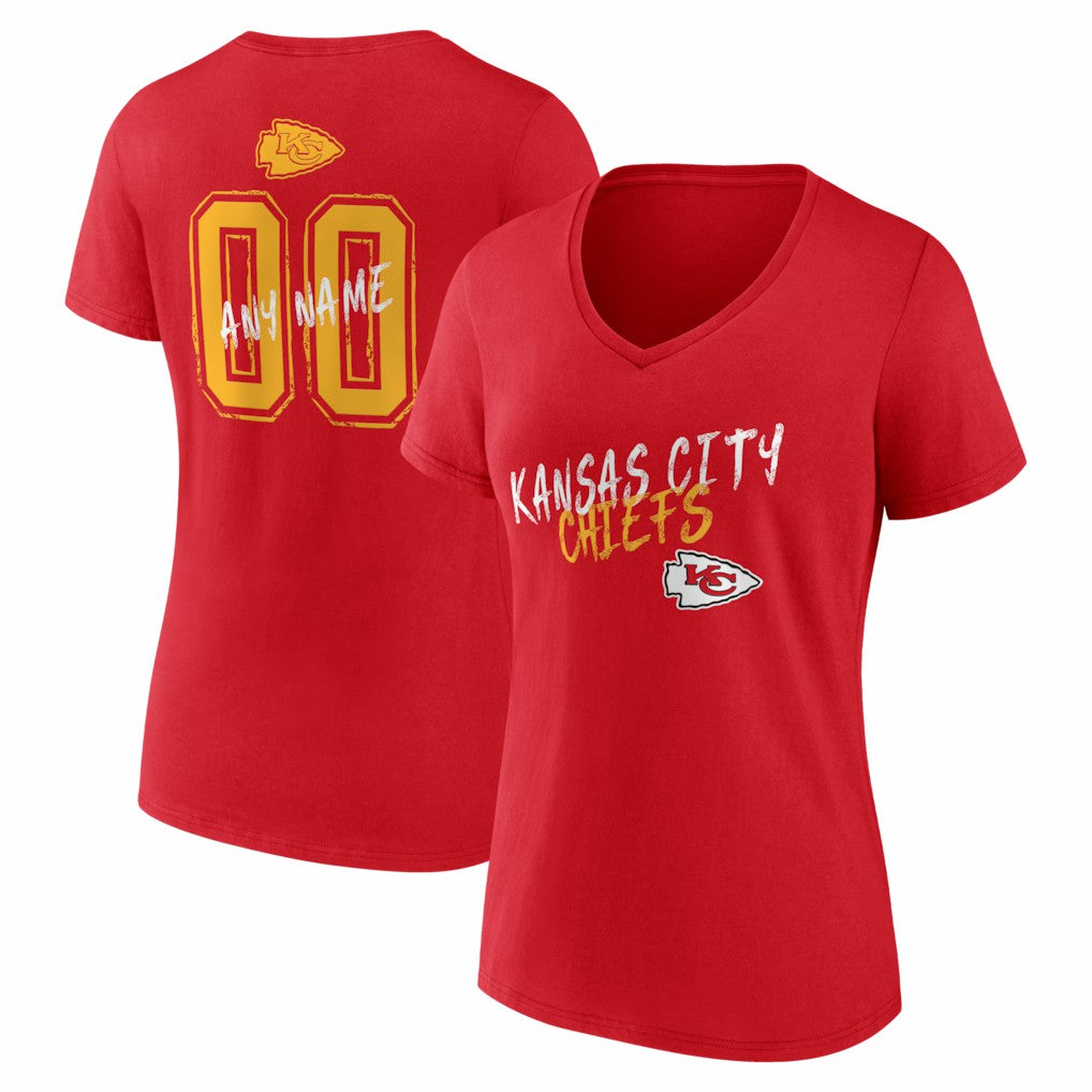 Kansas City Chiefs  Women's Hustle Personalized Name & Number V-Neck T-Shirt
