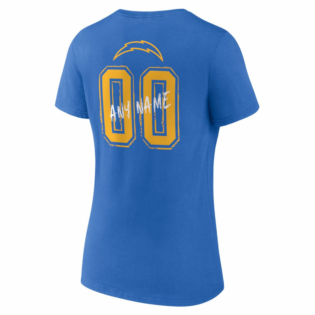Los Angeles Chargers  Women's Hustle Personalized Name & Number V-Neck T-Shirt