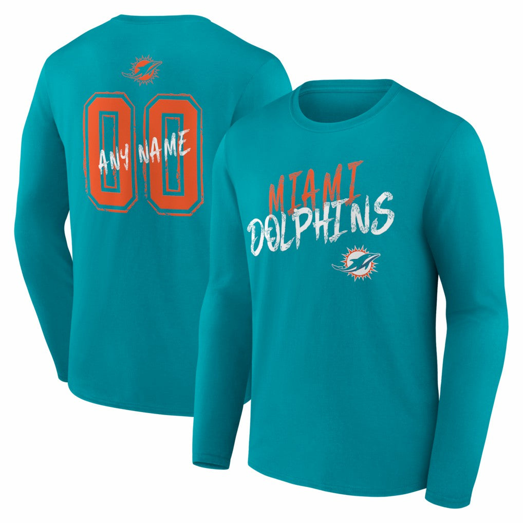 Miami Dolphins  Hustle Personalized Name & Number Long Sleeve T-Shirt
