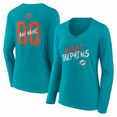 Miami Dolphins  Women's Hustle Personalized Name & Number Long Sleeve V-Neck T-Shirt