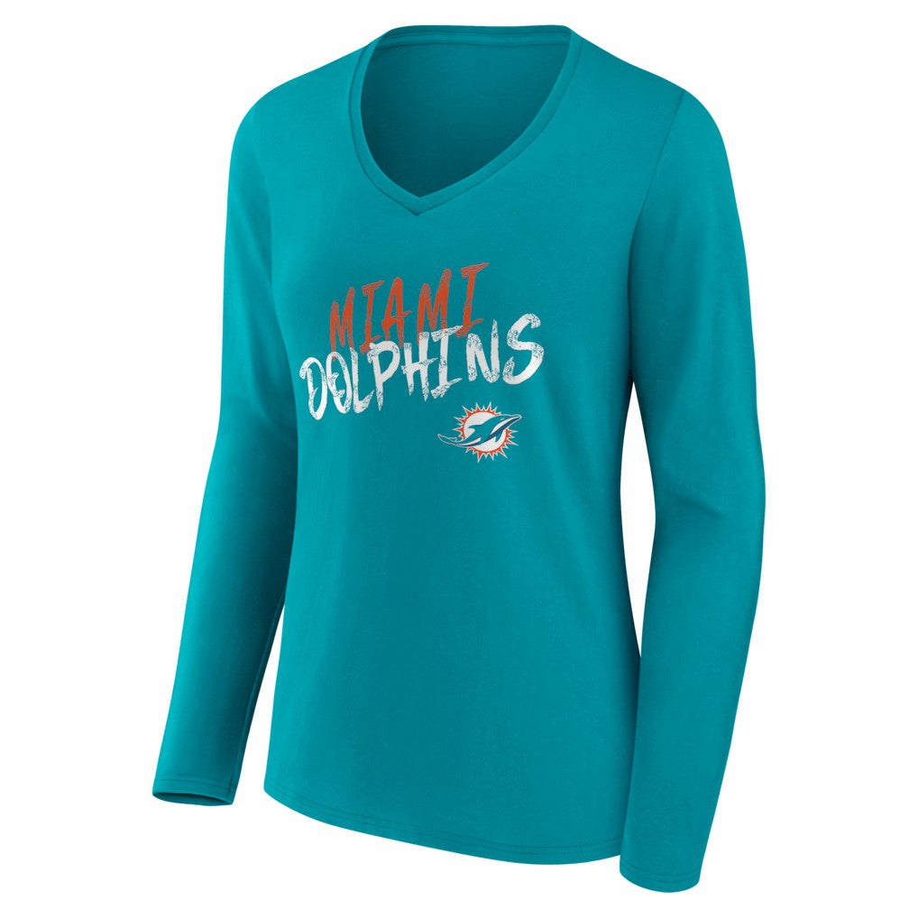 Miami Dolphins  Women's Hustle Personalized Name & Number Long Sleeve V-Neck T-Shirt