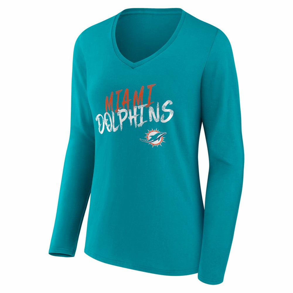 Miami Dolphins  Women's Hustle Personalized Name & Number Long Sleeve V-Neck T-Shirt