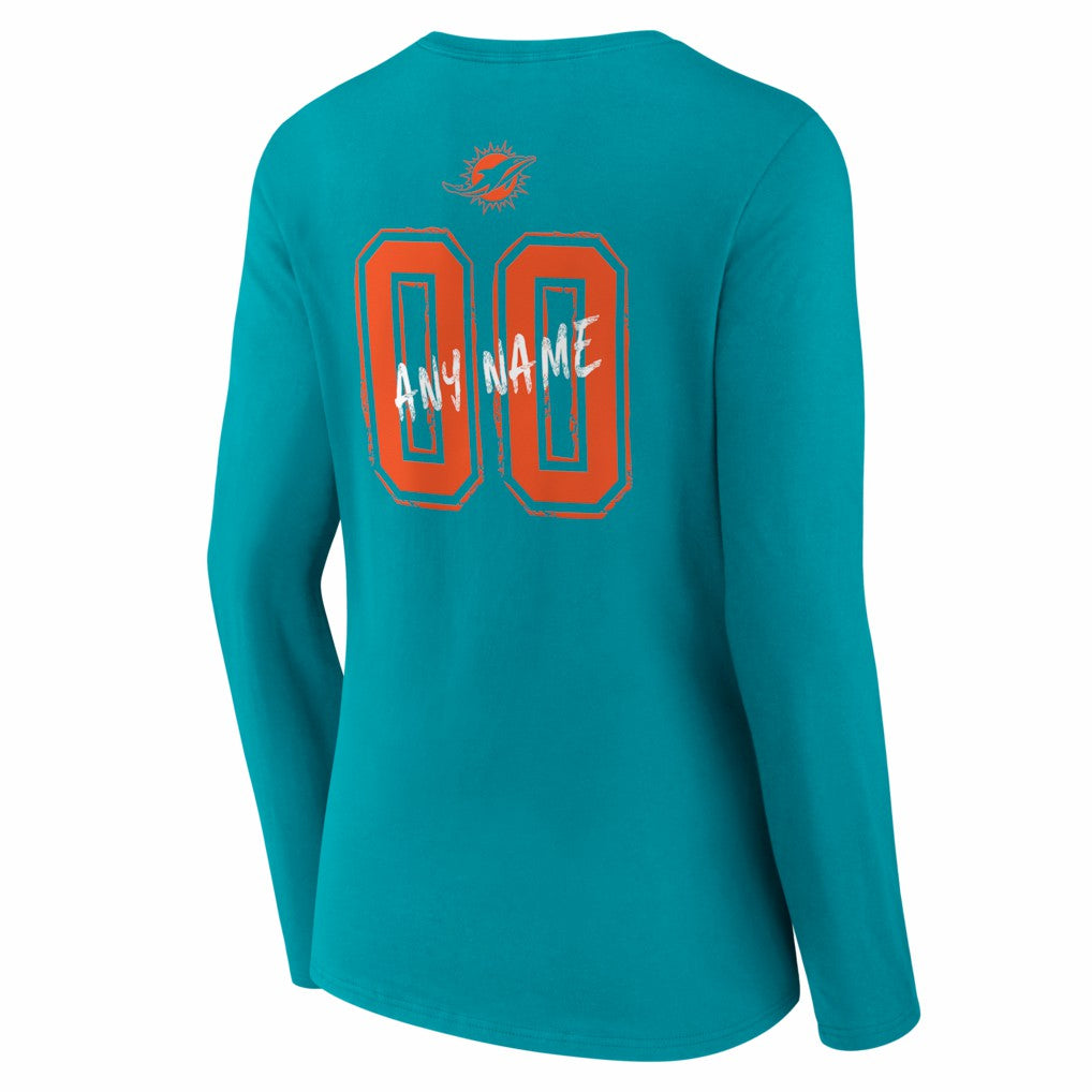 Miami Dolphins  Women's Hustle Personalized Name & Number Long Sleeve V-Neck T-Shirt