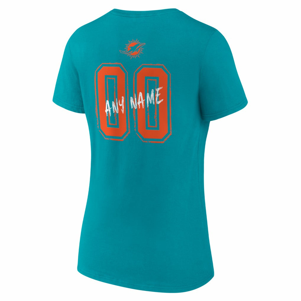 Miami Dolphins  Women's Hustle Personalized Name & Number V-Neck T-Shirt