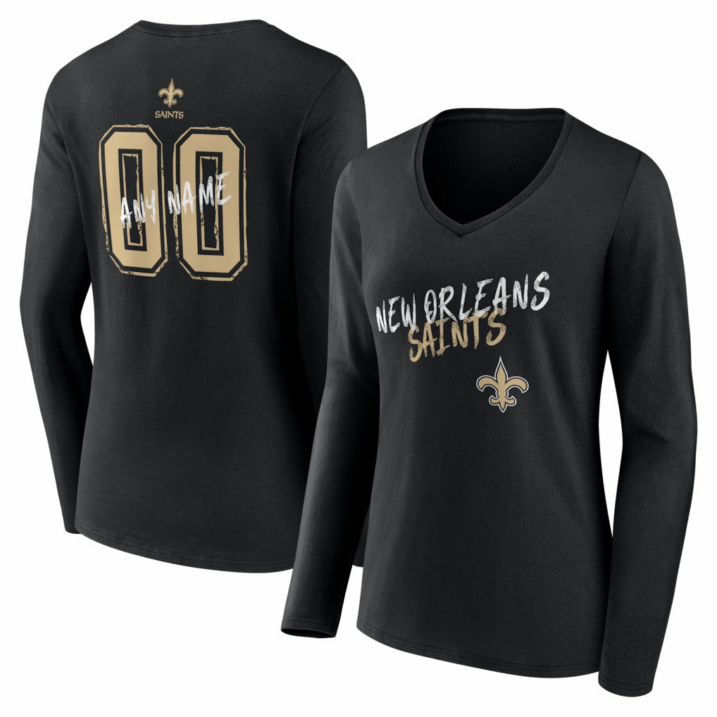 New Orleans Saints  Women's Hustle Personalized Name & Number Long Sleeve V-Neck T-Shirt