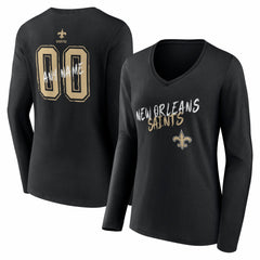 New Orleans Saints  Women's Hustle Personalized Name & Number Long Sleeve V-Neck T-Shirt