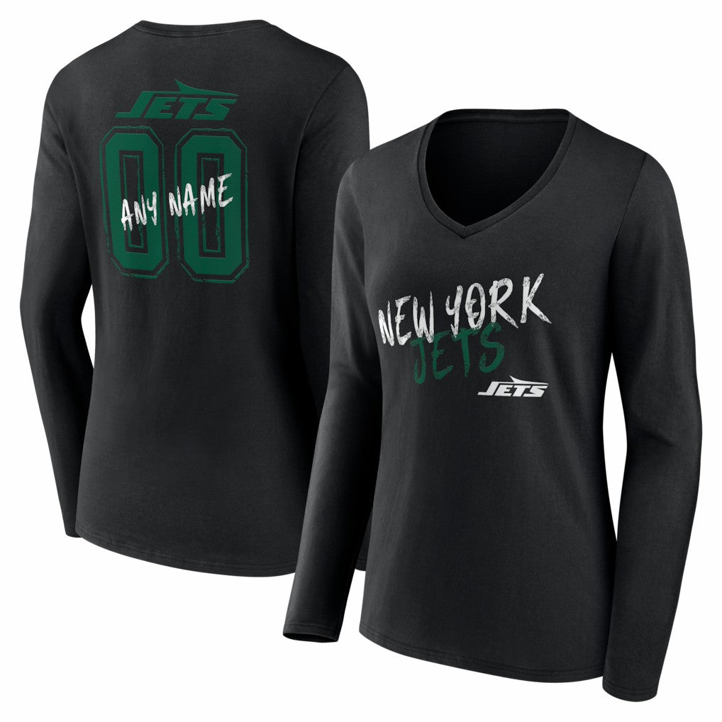 New York Jets  Women's Hustle Personalized Name & Number Long Sleeve V-Neck T-Shirt