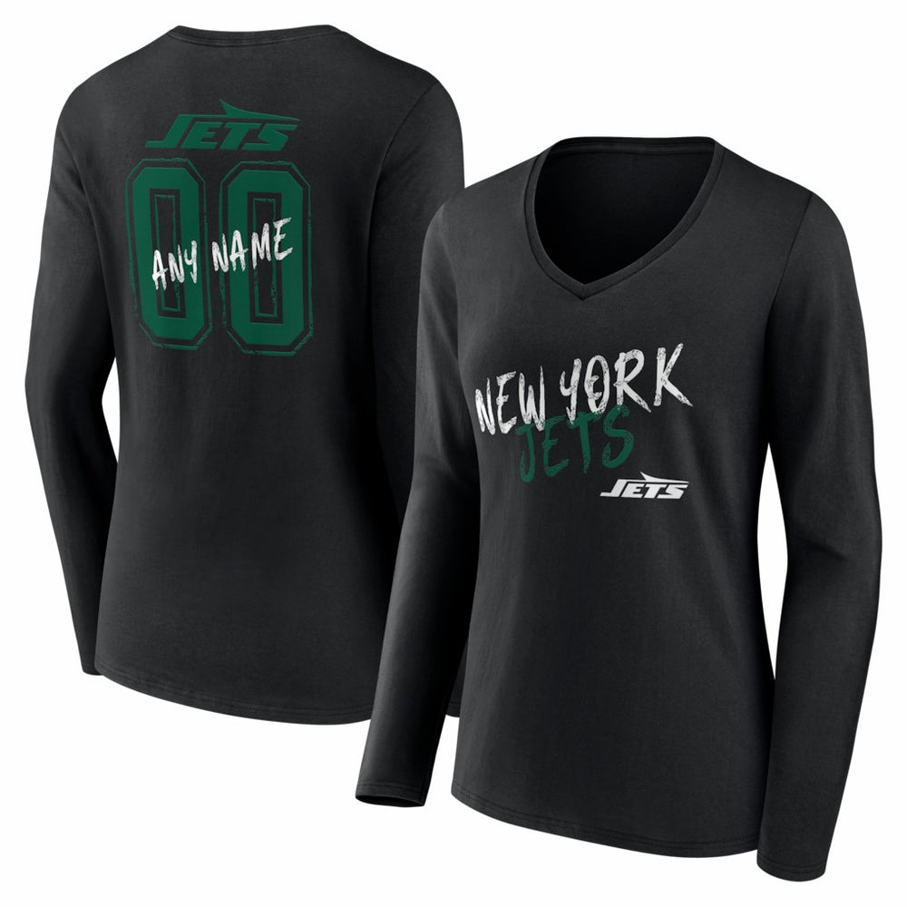 New York Jets  Women's Hustle Personalized Name & Number Long Sleeve V-Neck T-Shirt