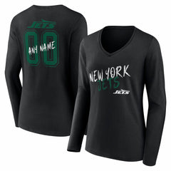 New York Jets  Women's Hustle Personalized Name & Number Long Sleeve V-Neck T-Shirt