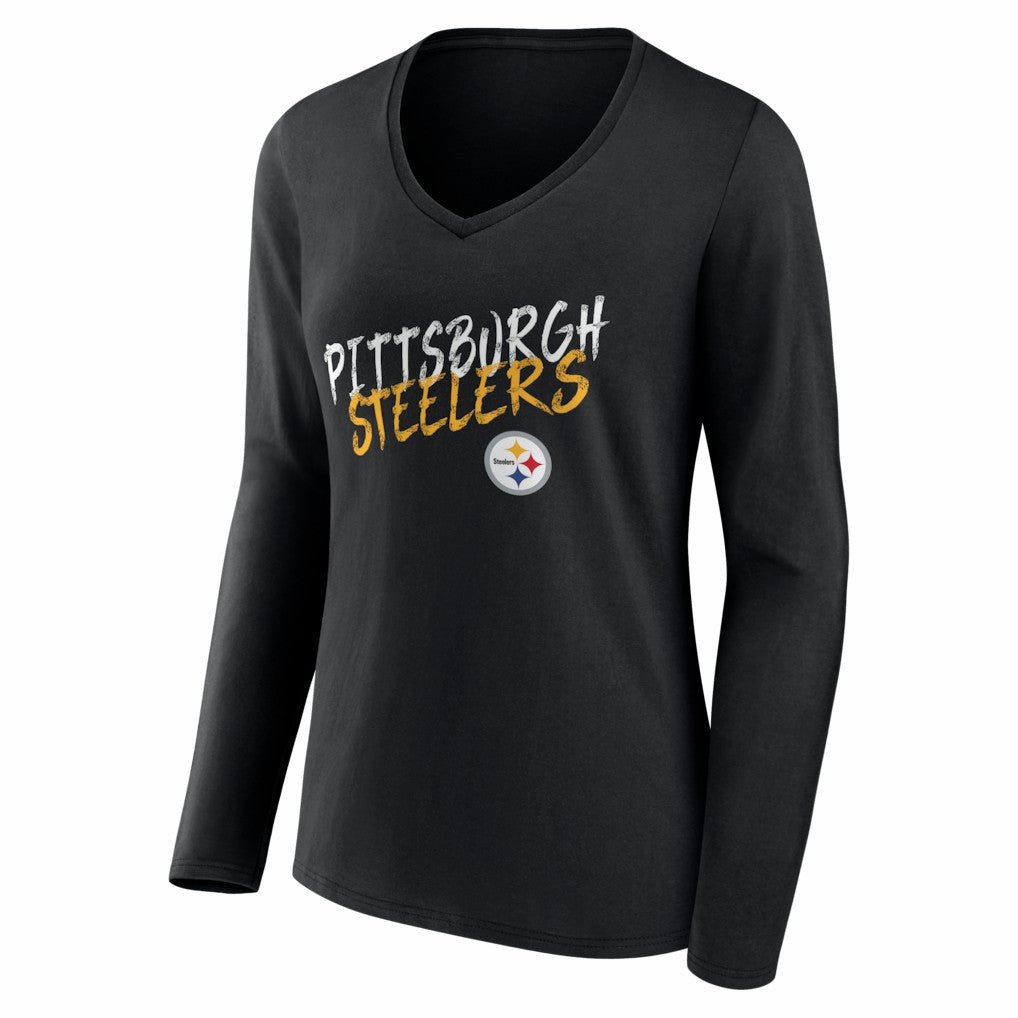 Pittsburgh Steelers  Women's Hustle Personalized Name & Number Long Sleeve V-Neck T-Shirt