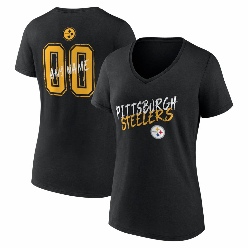 Pittsburgh Steelers  Women's Hustle Personalized Name & Number V-Neck T-Shirt