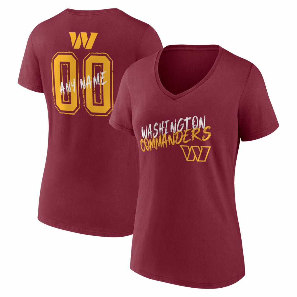 Washington Commanders  Women's Hustle Personalized Name & Number V-Neck T-Shirt