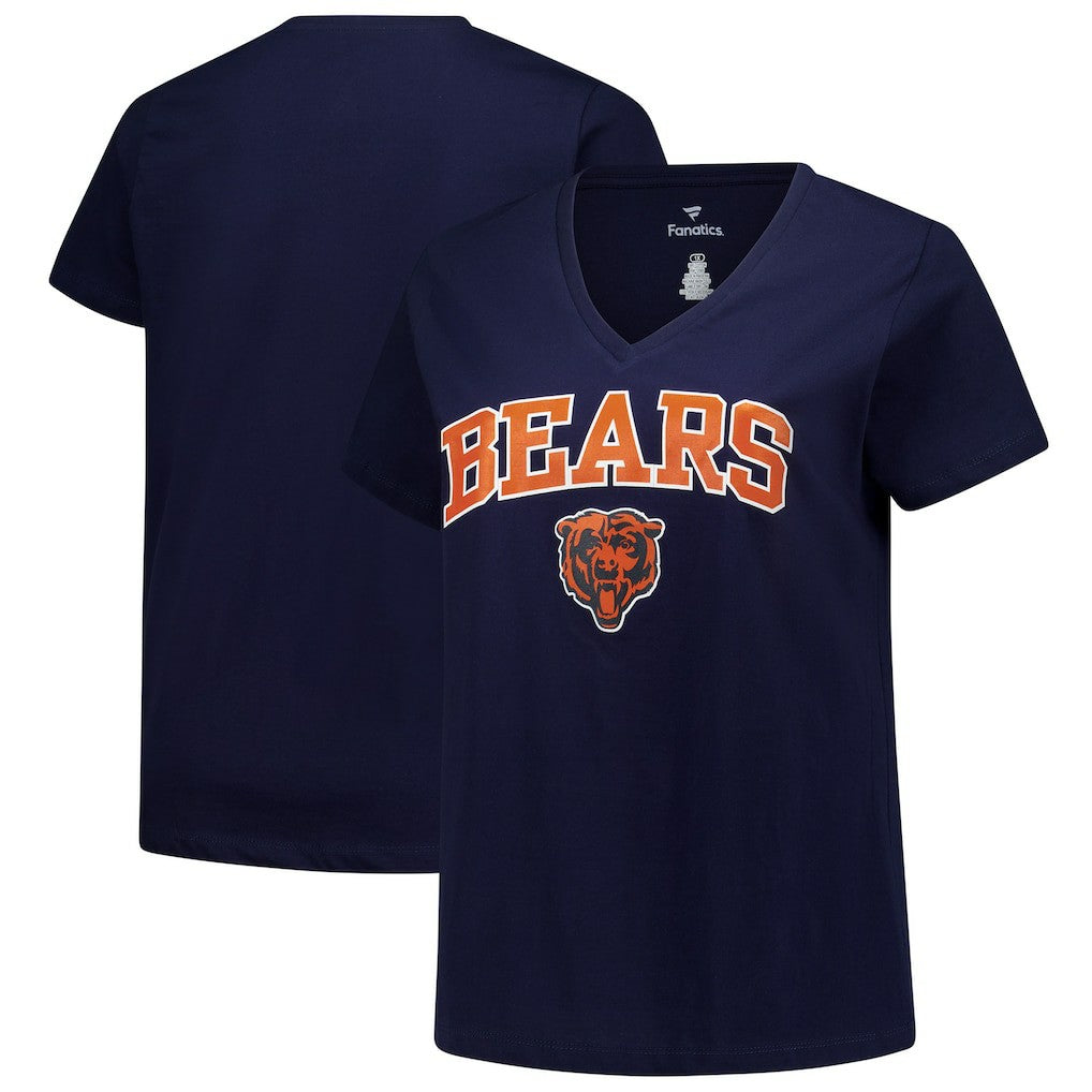 Chicago Bears Fanatics Women's Plus Size Arch Over Logo V-Neck T-Shirt