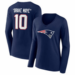 New England Patriots  Drake Maye  Women's Nickname V-Neck Long Sleeve T-Shirt