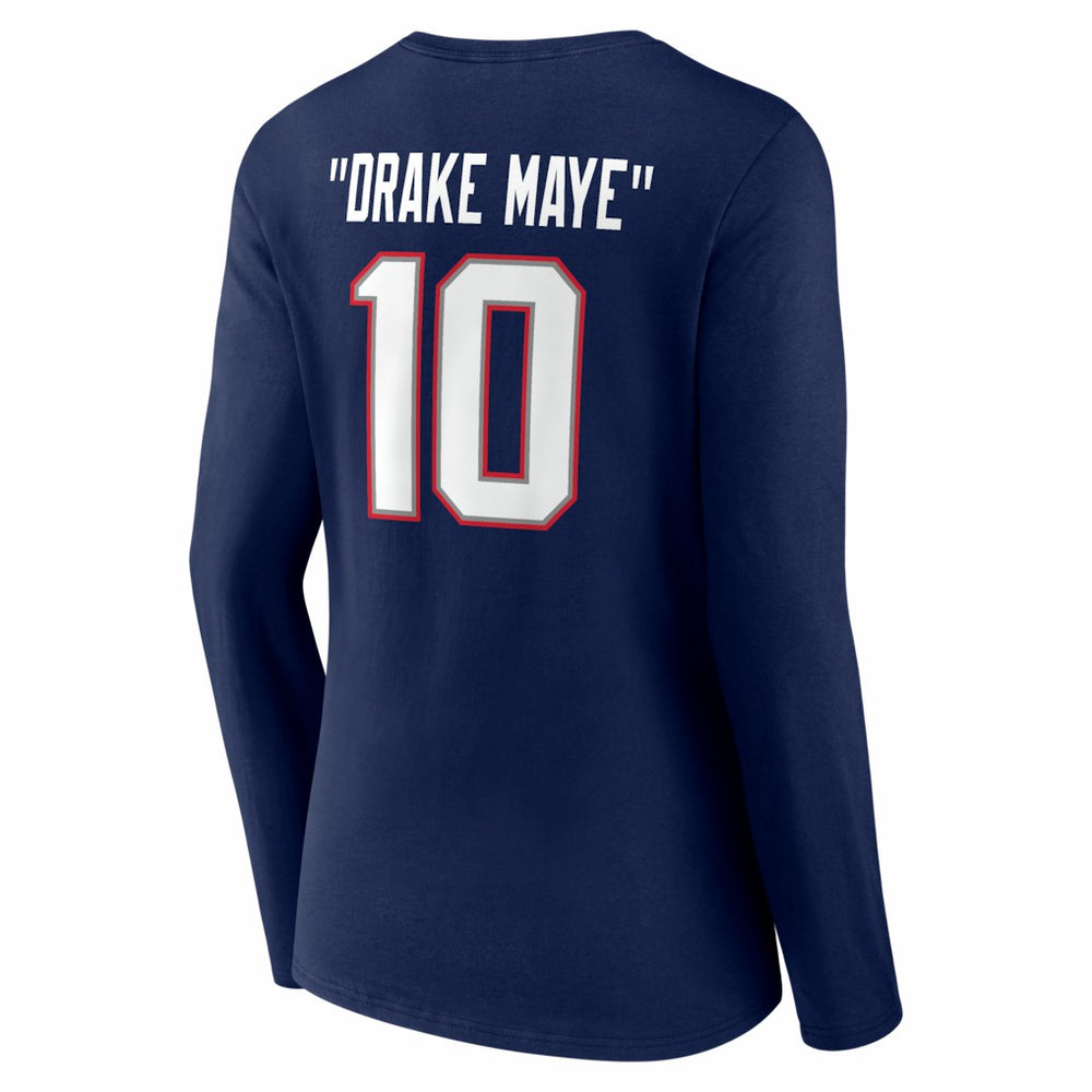 New England Patriots  Drake Maye  Women's Nickname V-Neck Long Sleeve T-Shirt