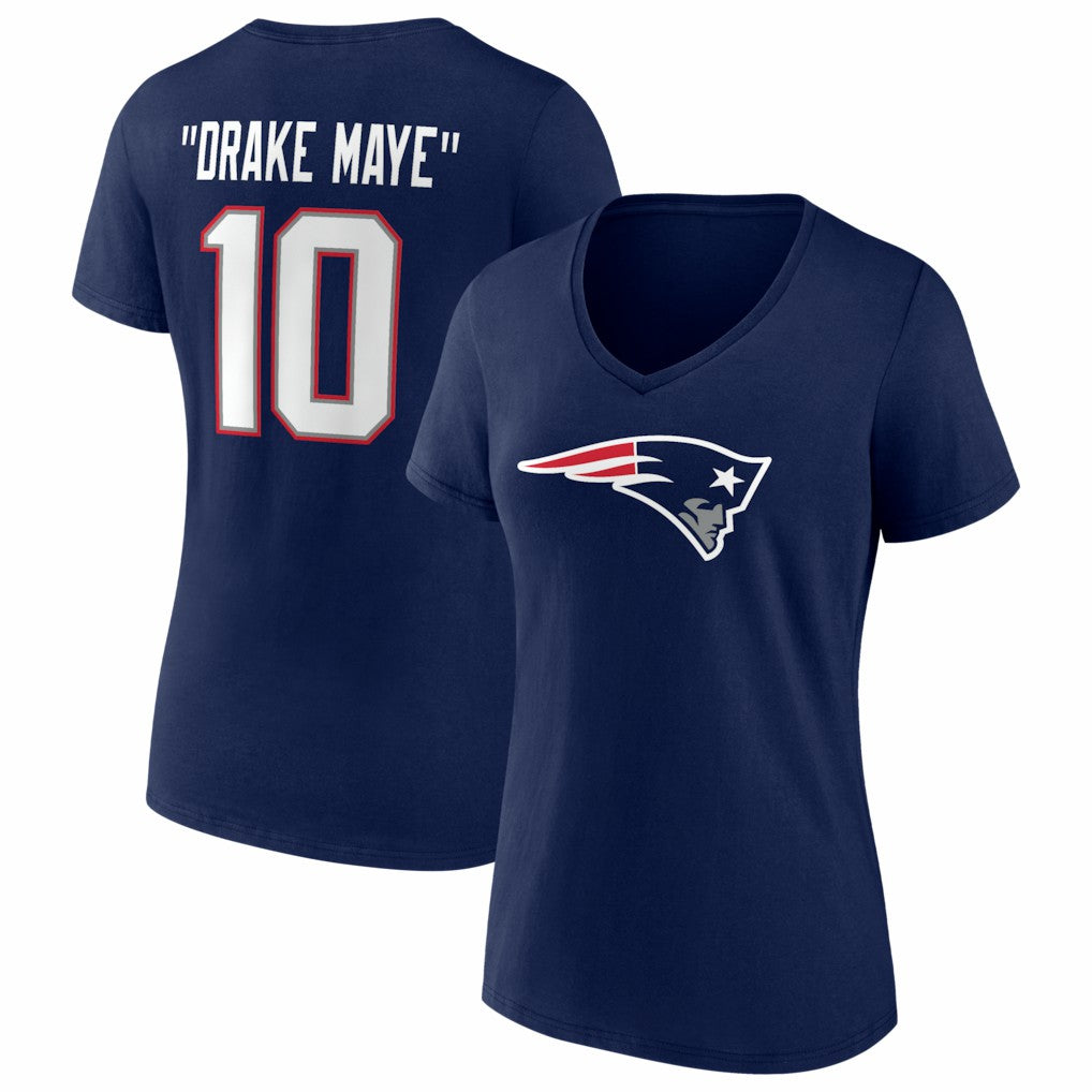 New England Patriots  Drake Maye  Women's Nickname V-Neck T-Shirt