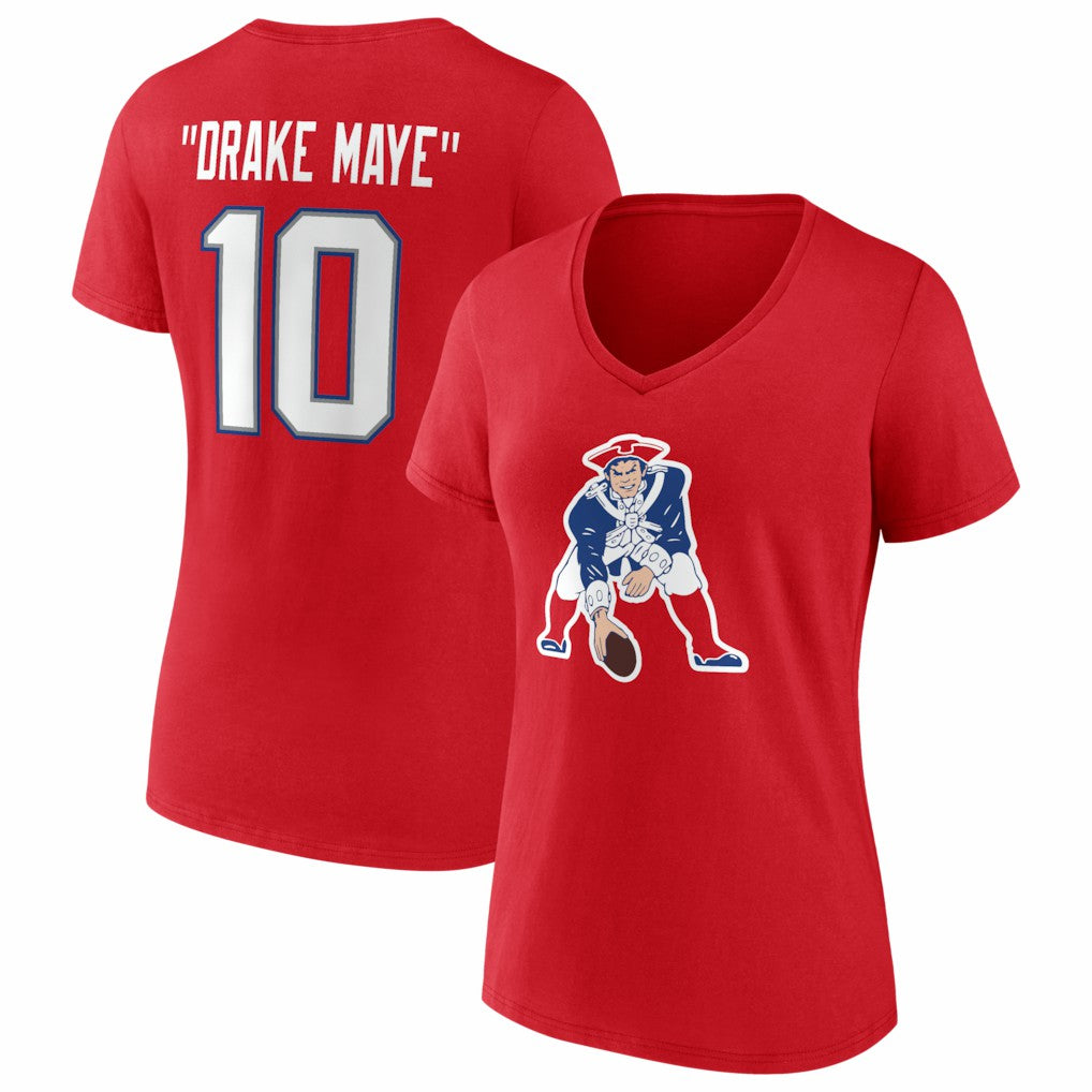 New England Patriots  Drake Maye  Women's Nickname V-Neck T-Shirt