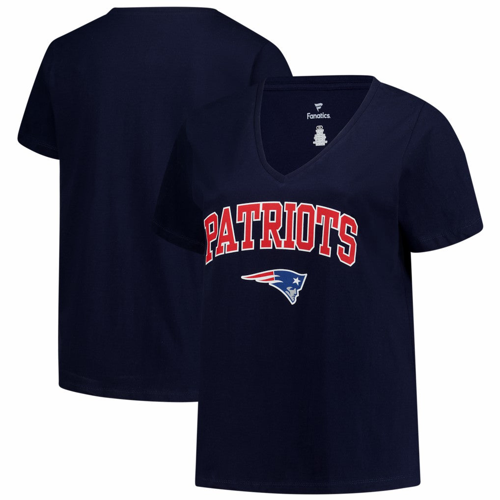 New England Patriots Fanatics Women's Plus Size Arch Over Logo V-Neck T-Shirt