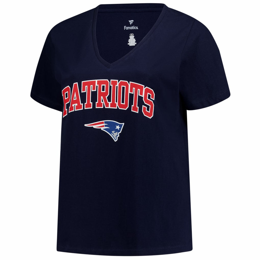 New England Patriots Fanatics Women's Plus Size Arch Over Logo V-Neck T-Shirt