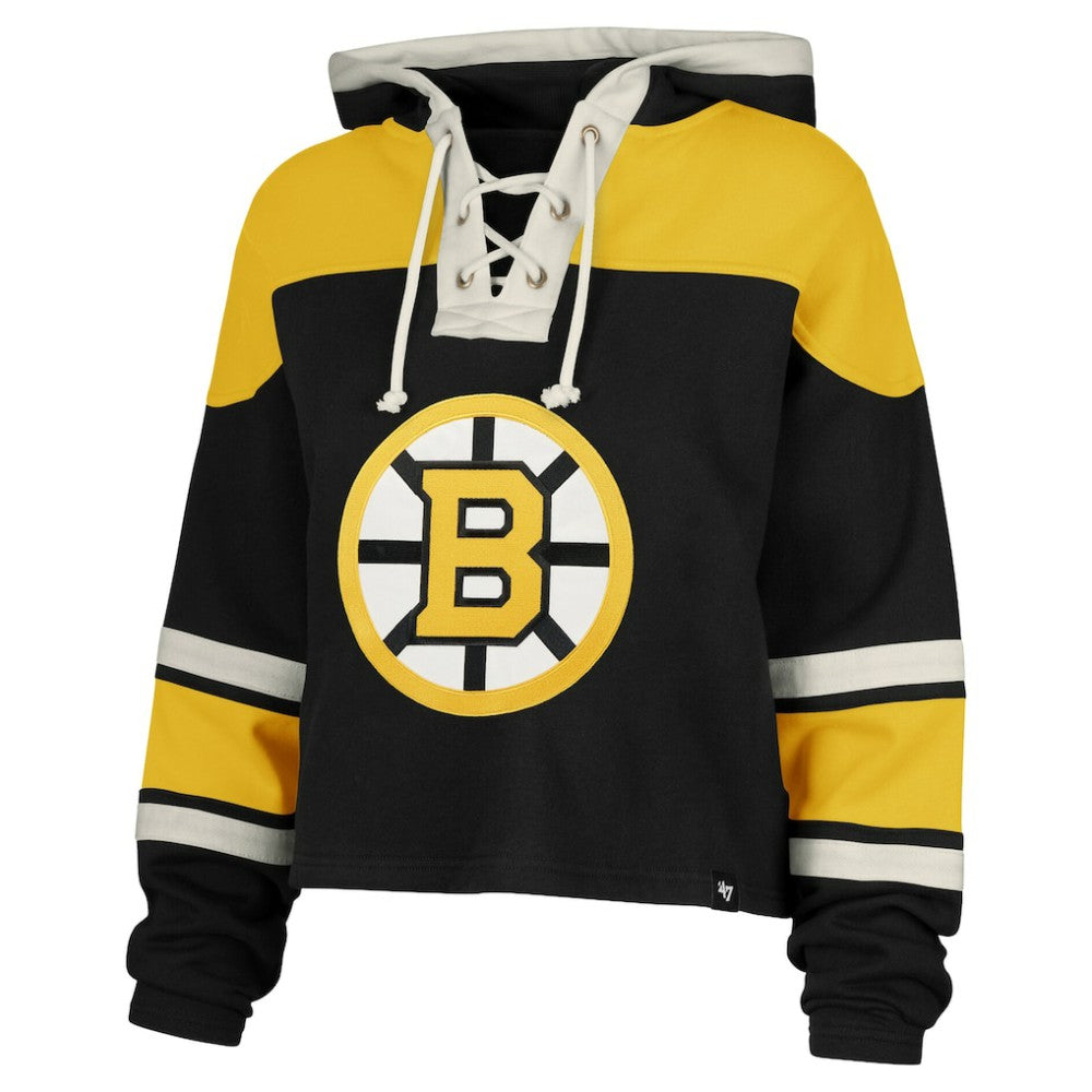 Jeremy Swayman Boston Bruins '47 Women's Superior Lacer Cropped Pullover Hoodie On Sale