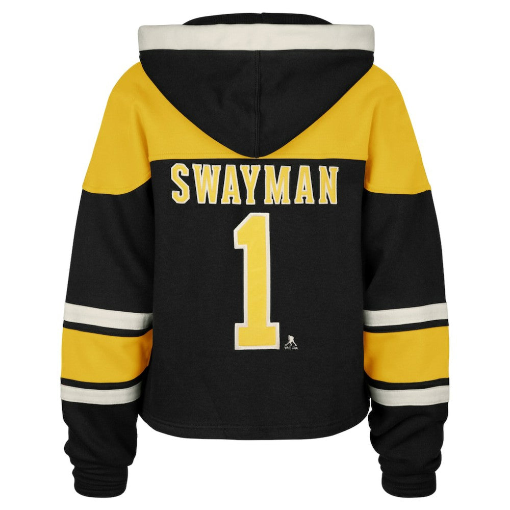 Jeremy Swayman Boston Bruins '47 Women's Superior Lacer Cropped Pullover Hoodie On Sale