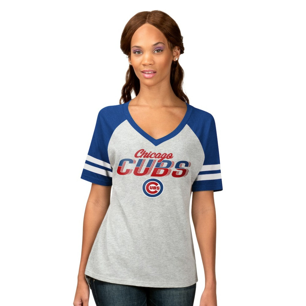 Chicago Cubs G-III 4Her by Carl Banks Women's Goal Line Raglan V-Neck T-Shirt | MLB On Sale