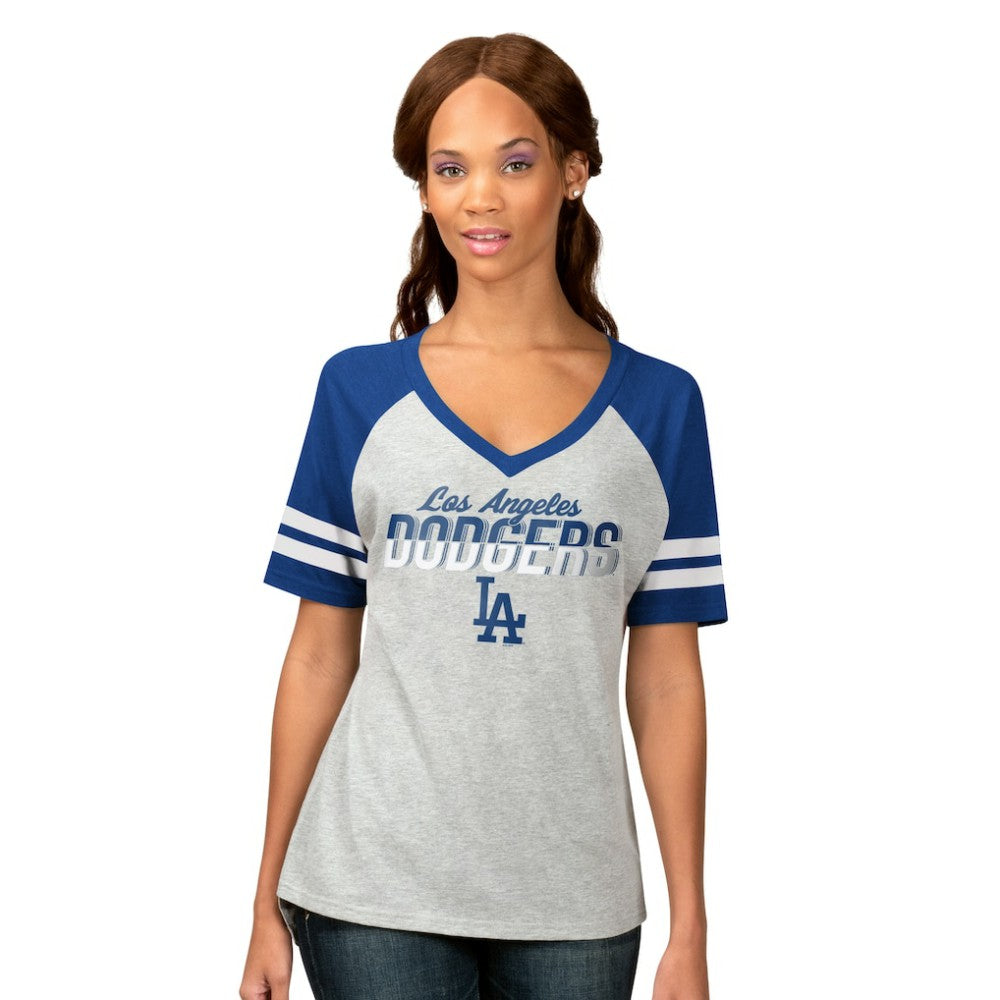 Los Angeles Dodgers G-III 4Her by Carl Banks Women's Goal Line Raglan V-Neck T-Shirt | MLB Shop