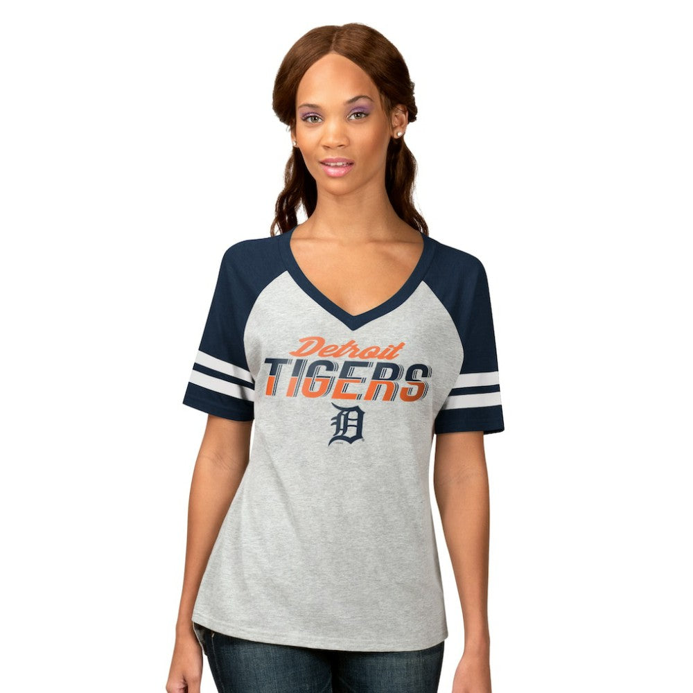 Detroit Tigers G-III 4Her by Carl Banks Women's Goal Line Raglan V-Neck T-Shirt | MLB Sale
