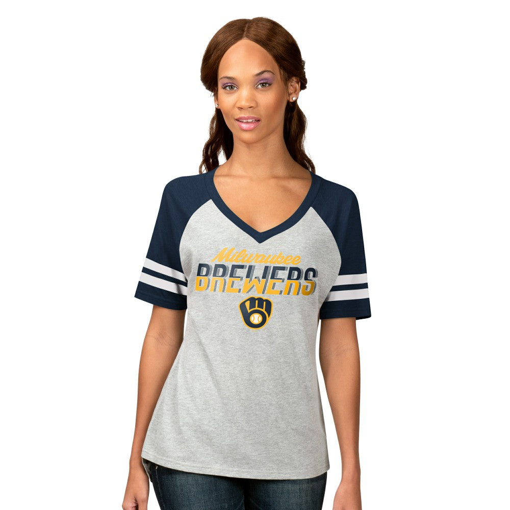 Milwaukee Brewers G-III 4Her by Carl Banks Women's Goal Line Raglan V-Neck T-Shirt | MLB Near me