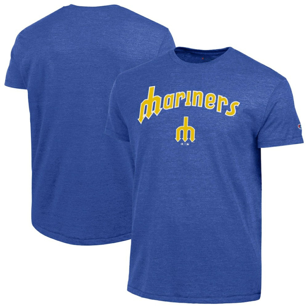 Seattle Mariners Champion Cooperstown Wordmark Lockup Tri-Blend T-Shirt | MLB On Sale