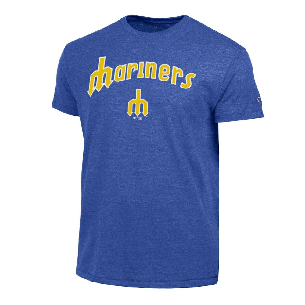 Seattle Mariners Champion Cooperstown Wordmark Lockup Tri-Blend T-Shirt | MLB On Sale