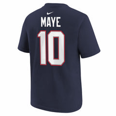 New England Patriots Nike Drake Maye  Youth Super Bowl LX Patch Name & Number T-Shirt