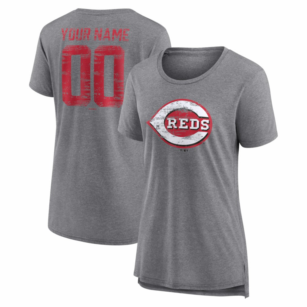 Cincinnati Reds Women's Heritage Personalized Any Name & Number Tri-Blend T-Shirt | MLB Outlet