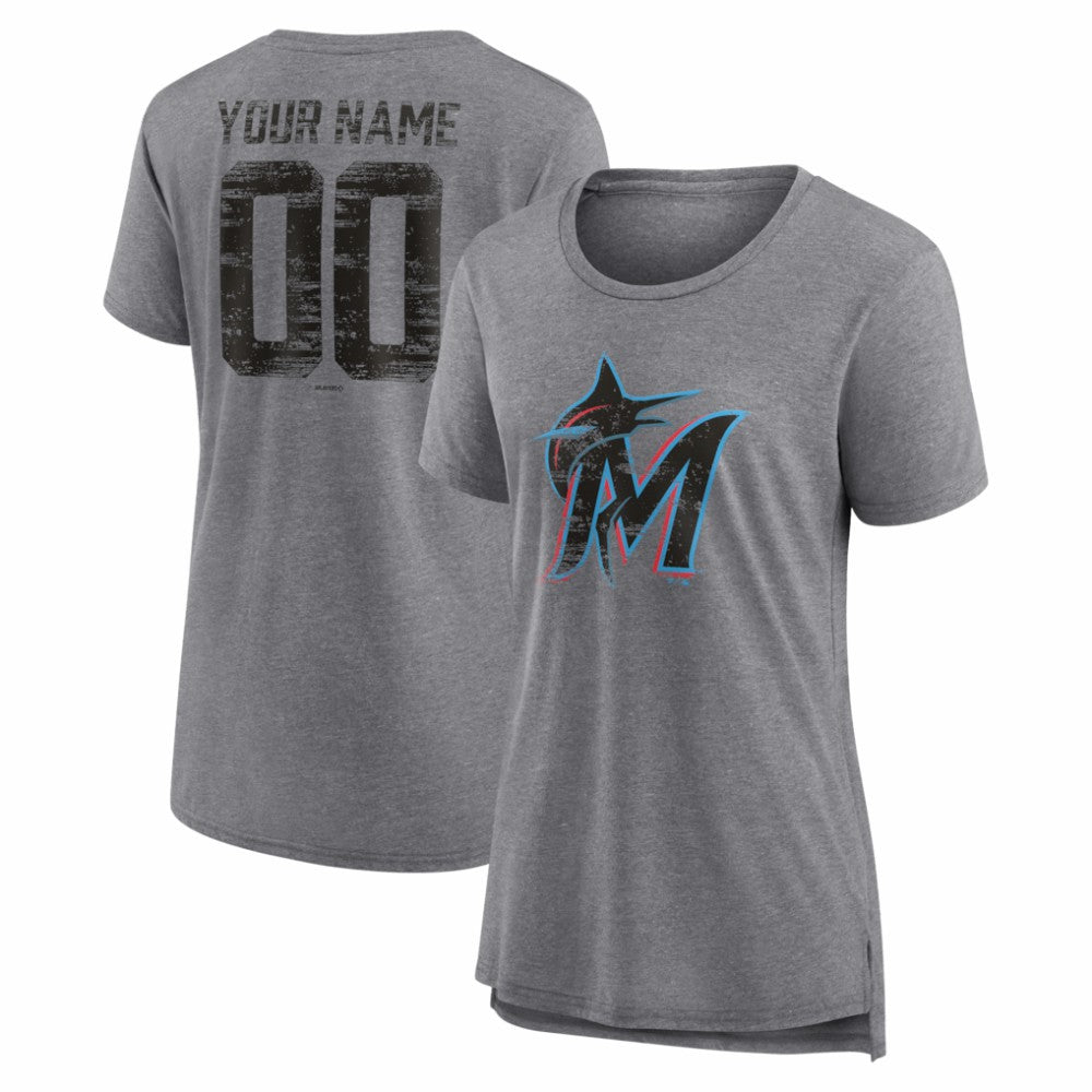 Miami Marlins Women's Heritage Personalized Any Name & Number Tri-Blend T-Shirt | MLB Near me