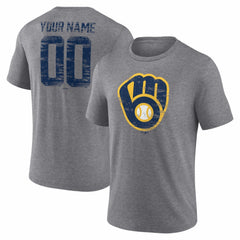 Milwaukee Brewers Heritage Personalized Any Name & Number Tri-Blend T-Shirt | MLB Discount