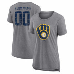 Milwaukee Brewers Women's Heritage Personalized Any Name & Number Tri-Blend T-Shirt | MLB New