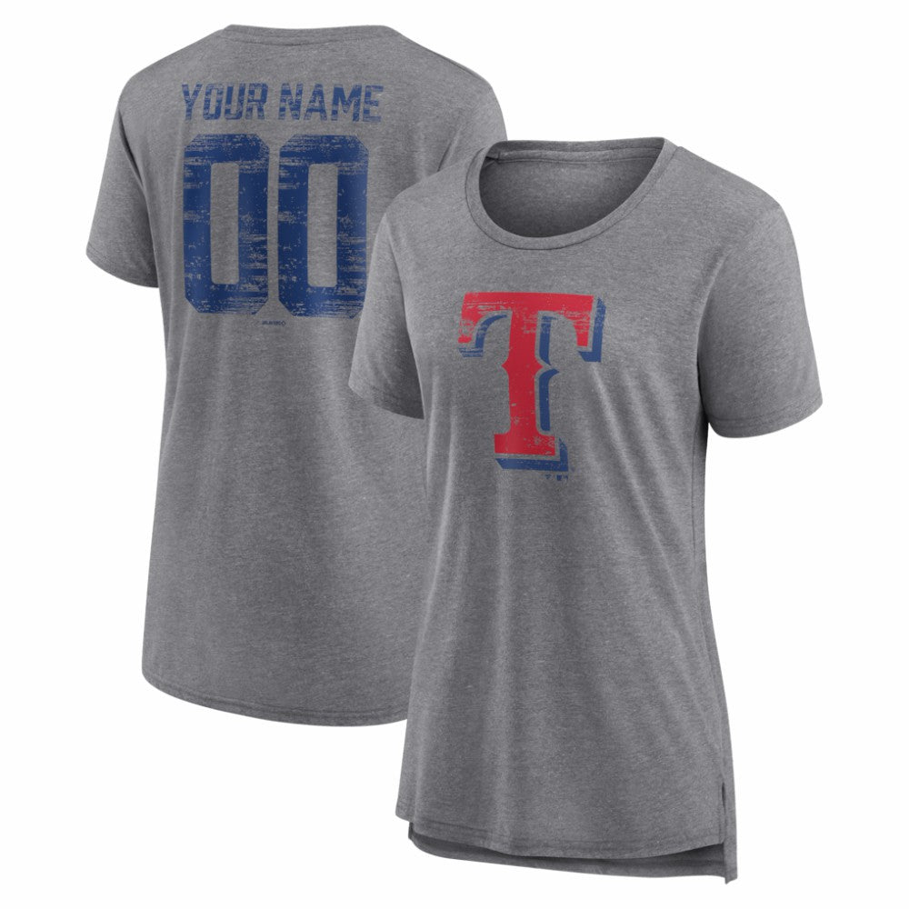 Texas Rangers Women's Heritage Personalized Any Name & Number Tri-Blend T-Shirt | MLB Near me