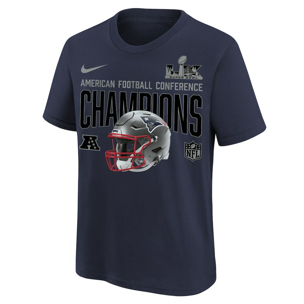 New England Patriots Nike Youth 2025 AFC Champions Glory Shield Helmet T-Shirt