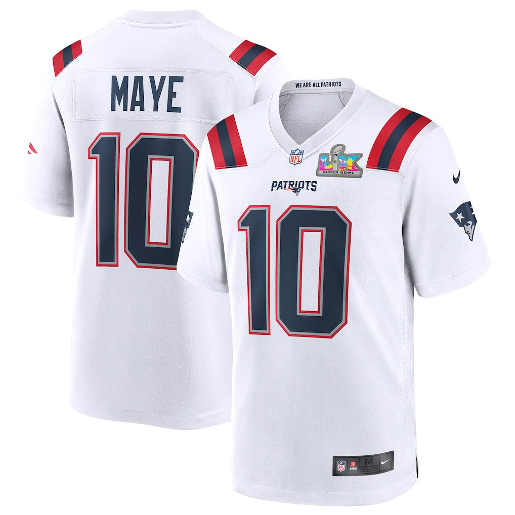 New England Patriots Nike Drake Maye  Super Bowl LX Patch Game Jersey