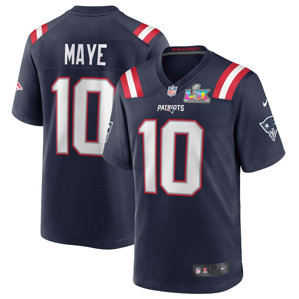 New England Patriots Nike Drake Maye  Super Bowl LX Patch Game Jersey