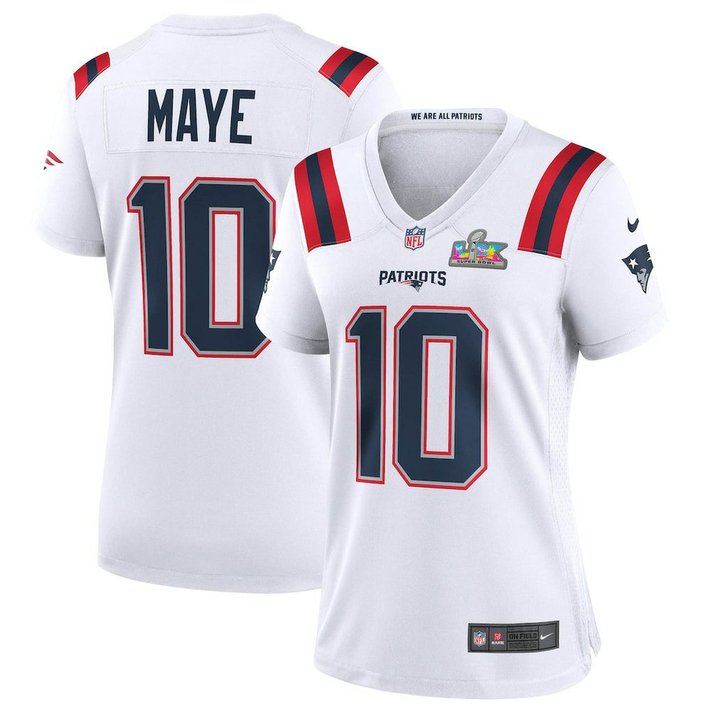 New England Patriots Nike Drake Maye  Women's Super Bowl LX Patch Game Jersey
