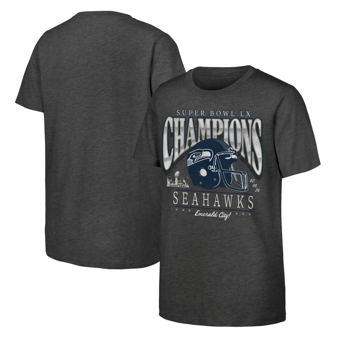 Seattle Seahawks Fanatics Youth Super Bowl LX Champions Prestigious Run Helmet T-Shirt