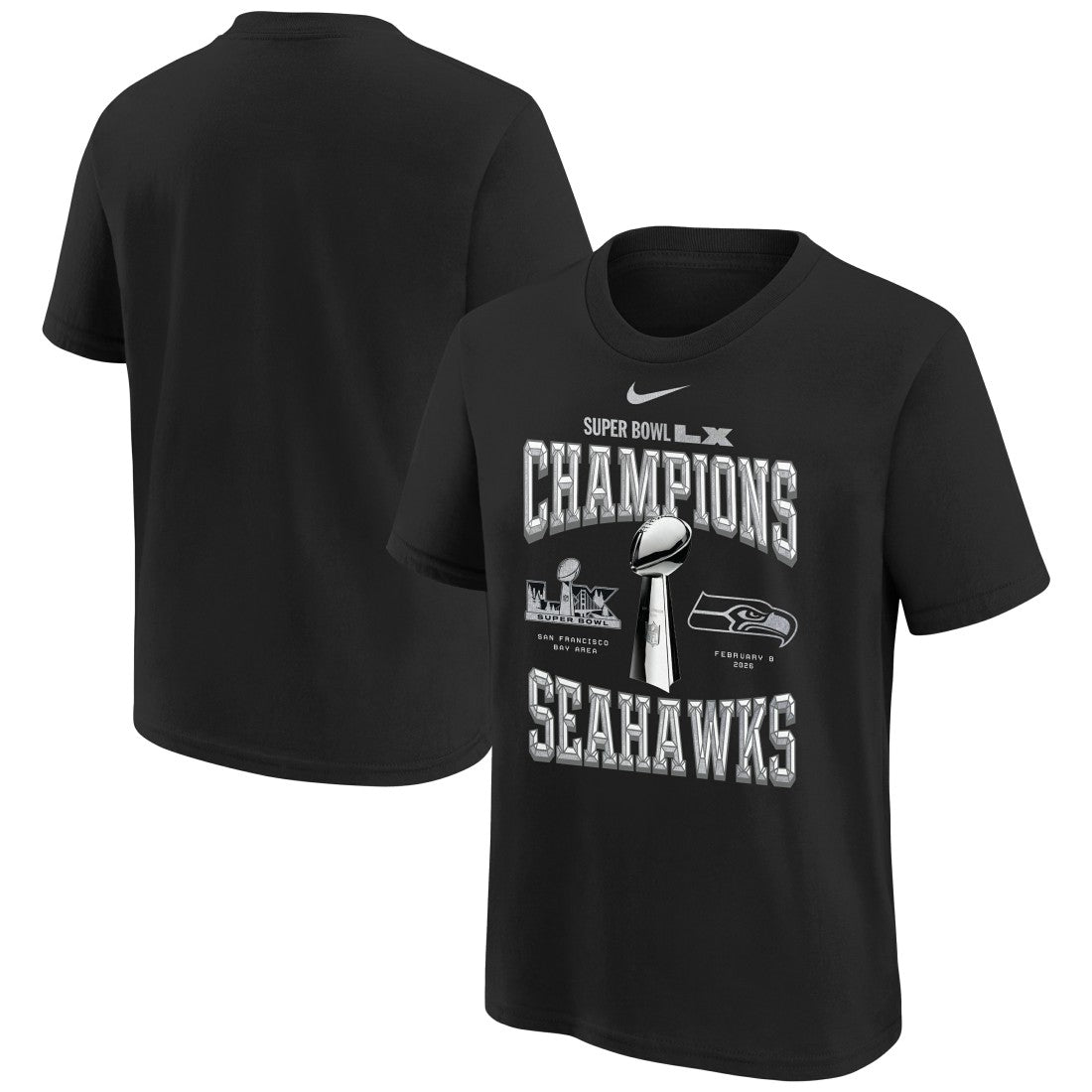 Seattle Seahawks Nike Youth Super Bowl LX Champions Locker Room Trophy Collection Replica T-Shirt