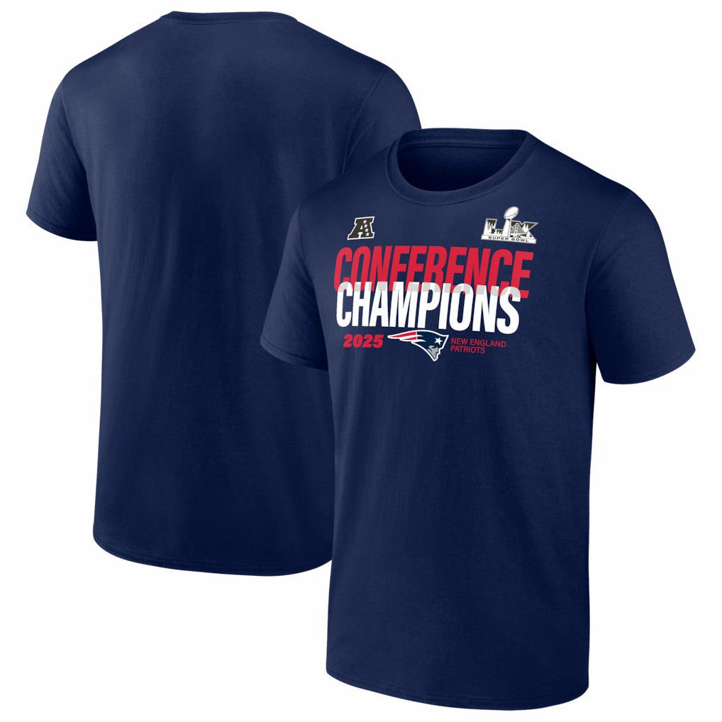 New England Patriots Fanatics 2025 AFC Champions Big & Tall Right Side Draw T-Shirt
